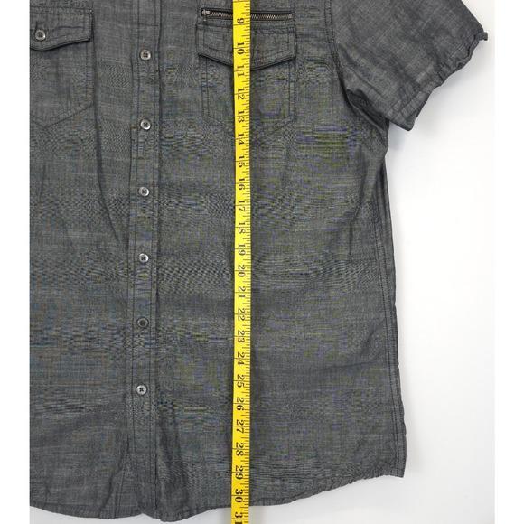 Rock & Republic Camp Button Down Shirt Flap Zip Pockets Short Sleeve Men XL Gray - Picture 4 of 9